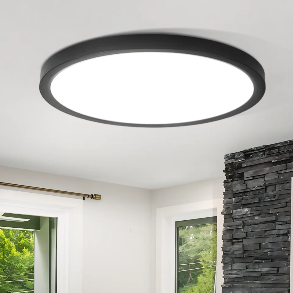 NETTLIFE Moderne 30cm Runde LED-Deckenleuchte 24W Schwarz Flach 2,4cm 3 Farben 3000K 4000K 6000K Versiegelte Abdeckung Feuchtigkeitsbeständig Staubdicht Augenschutz Deckenlampe für Badezimmer Küche