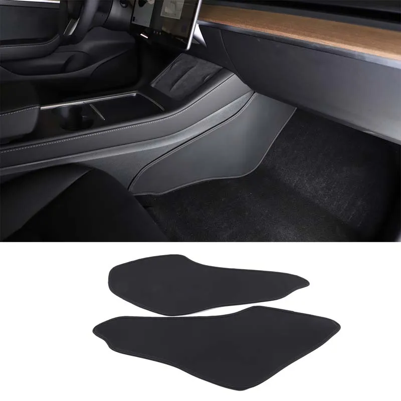 For Tesla Model 3 Y Leather Center Console Two Side Panel Anti Kick Pad Defense Protector Sticker Foot Cover Car Accessories