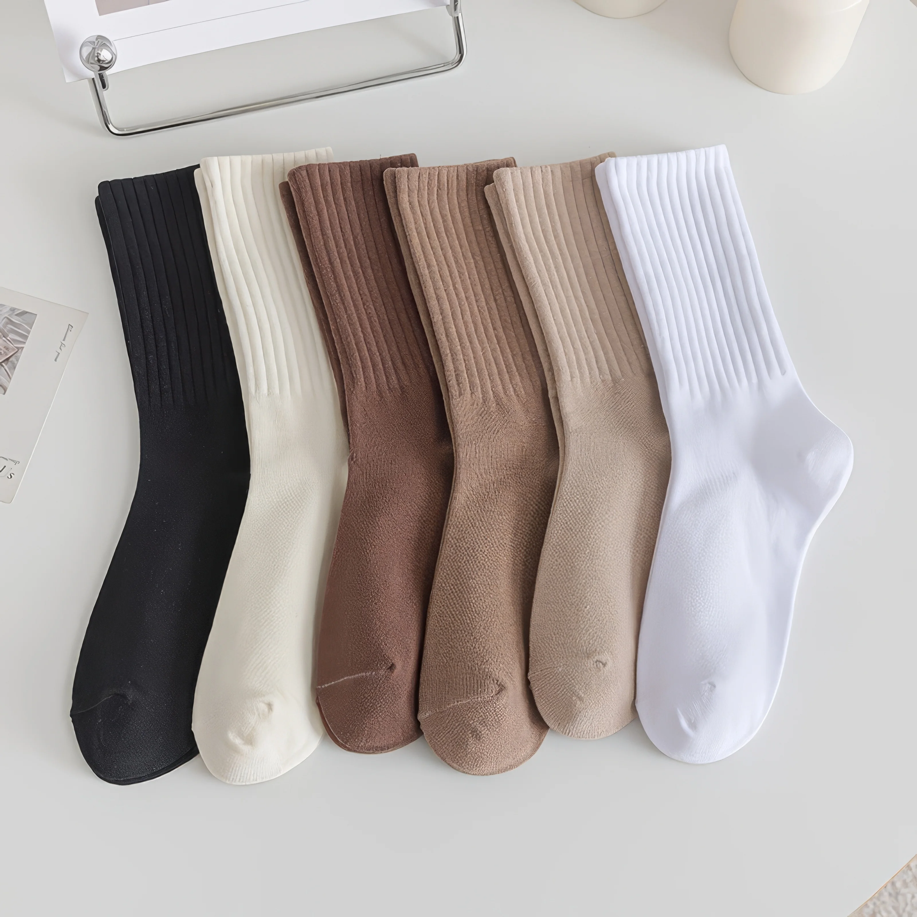 24 pares de calcetines caqui de otoño e invierno, tela transpirable y elástica para mayor comodidad, diseño simple, adecuados para uso diario