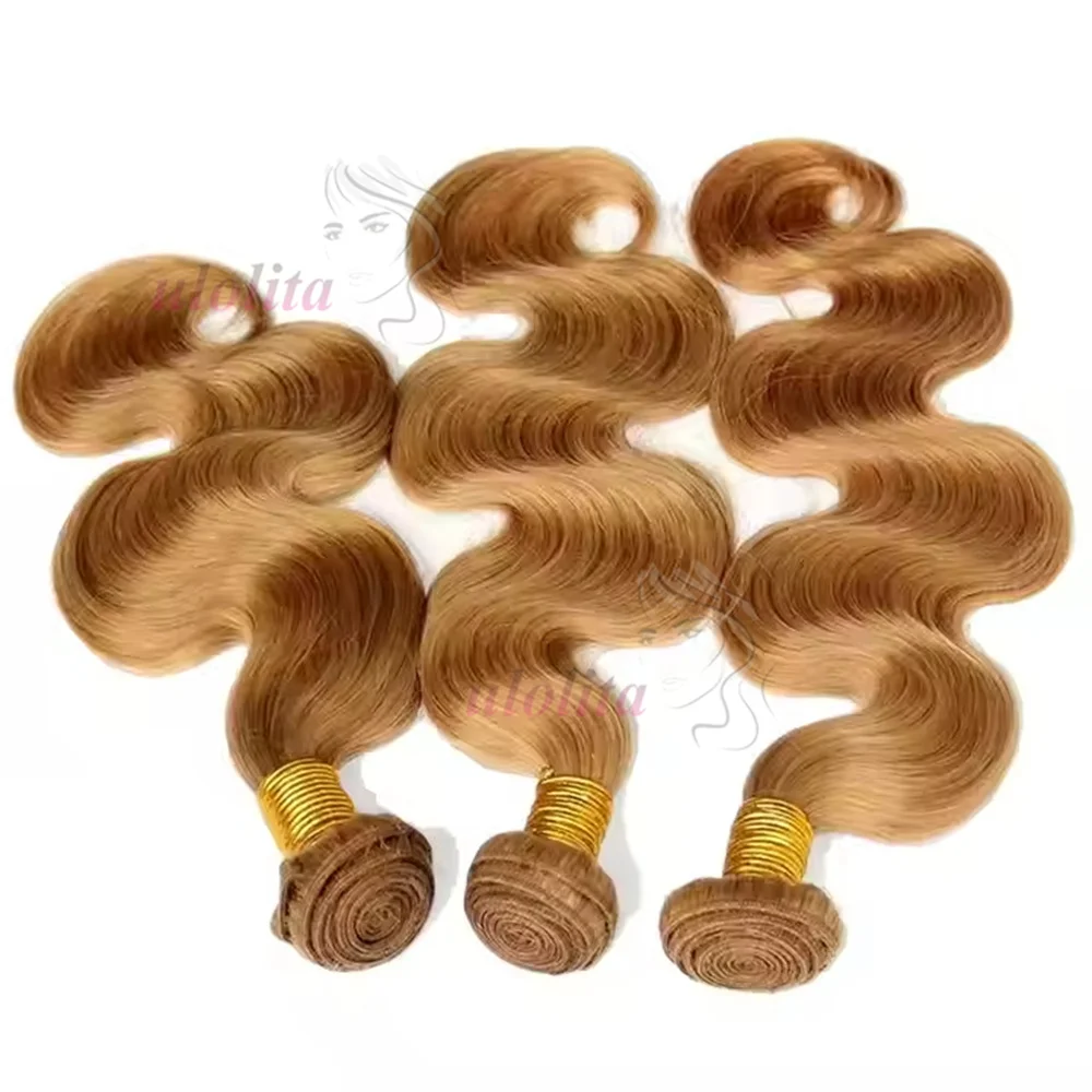 27 #   น้ําผึ้งสีบลอนด์รวมกลุ่ม Body Wave Human Hair Bundles Remy ผมสาน 100% Virgin Unprocessed Human Hair Extensions