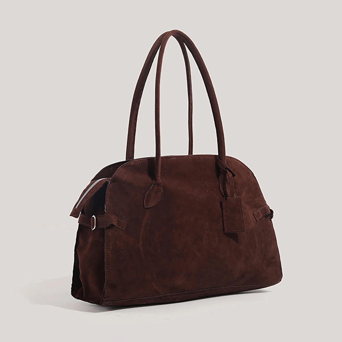 

Retro-style coffee-colored suede tote bag for women, large capacity, versatile for commuting and casual wear, laptop bag