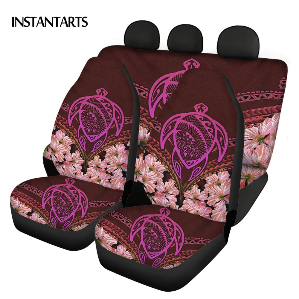 INSTANTARTS Polynesian Turtle with Flowers Pattern Automobile Seat Covers Classical Popular Car Trim Mat Durable Breathable Pads