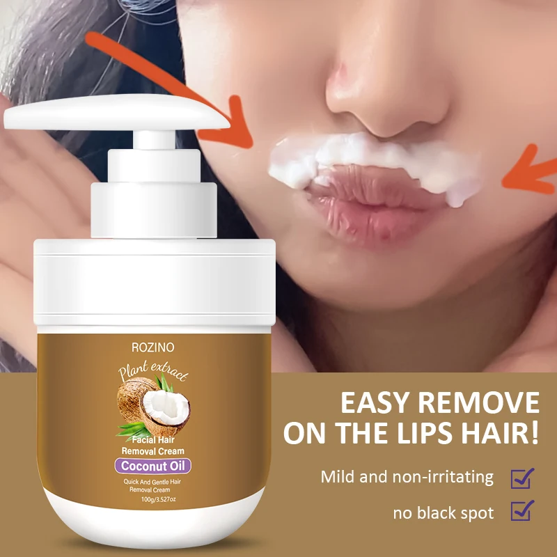 Rozino Coconut Oil Lip Hair Removal Cream, with a Smooth Texture and Easy to Apply, Contains Coconut Oil Ingredients to Gently Care for the Skin Around the Lips. Overall, It Has a Mild Nature, Is Comfortable to Use, and Has a Simple Operation Method, Making It Suitable for Daily Localized Care.