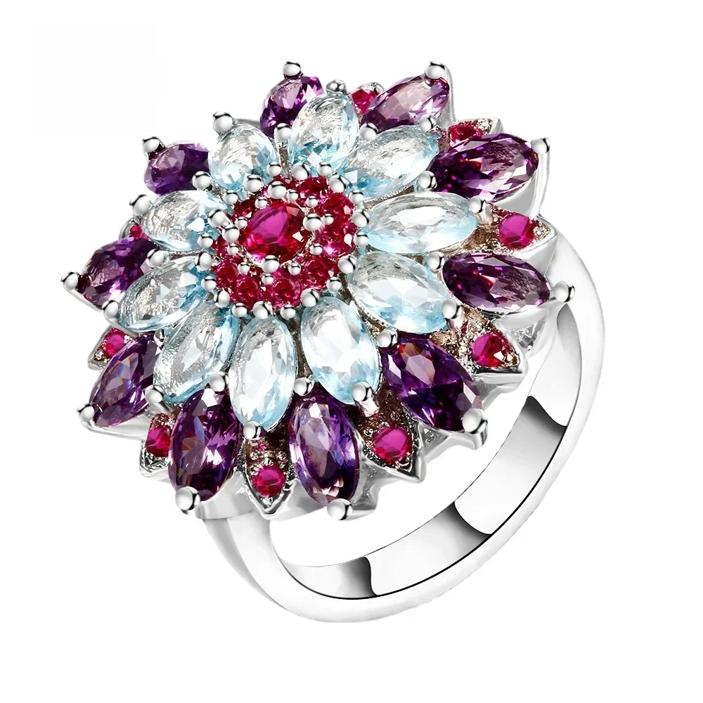 Sterling Silber 925 Multicolor Edelstein Blume Form Top Qualität Neue Design Schmuck Ringe für