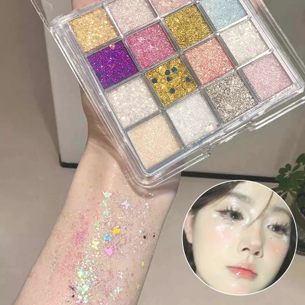 16 色のグリッター アイシャドウ – パンプキン、チェリー、ブルー、パープル シェード、大胆なパーティー ルック、ロングウェア、認定済み、ユニセックス、肌に優しい