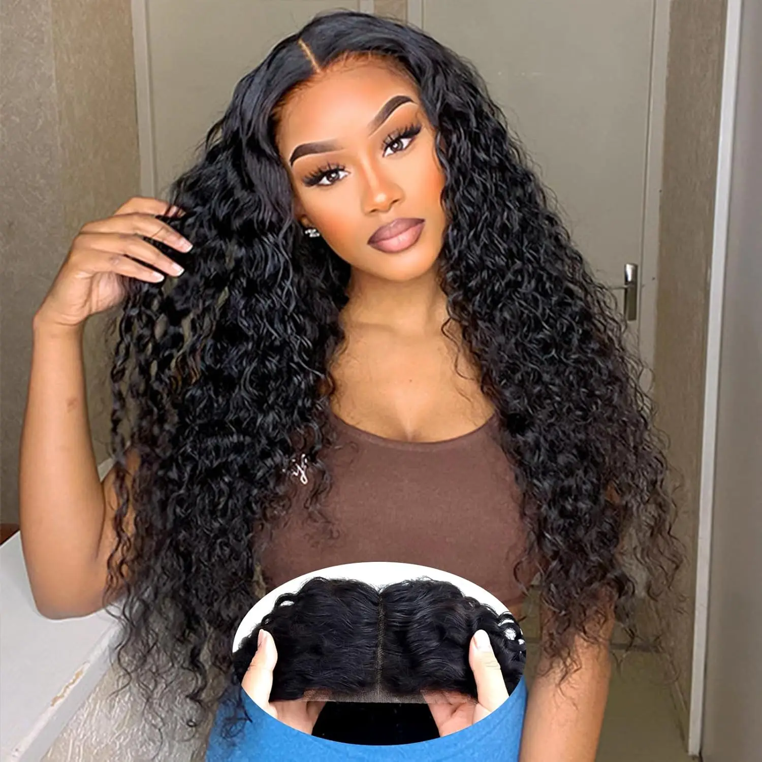 Short Curly BoB Lace Front Wigs Human Hair 13x4 Water Wave Bob Curly 180% Density Natural Black HD Lace Front Wigs for Women