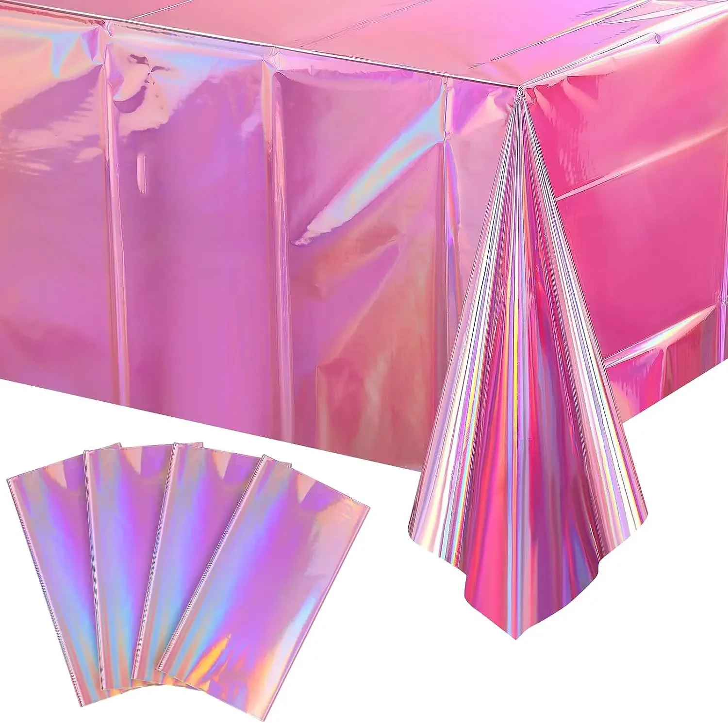 Nappe en plastique irisée rose vif, feuille brillante, métallique, Laser arc-en-ciel, couverture de Table rectangulaire pour décoration de fête d'anniversaire et de mariage
