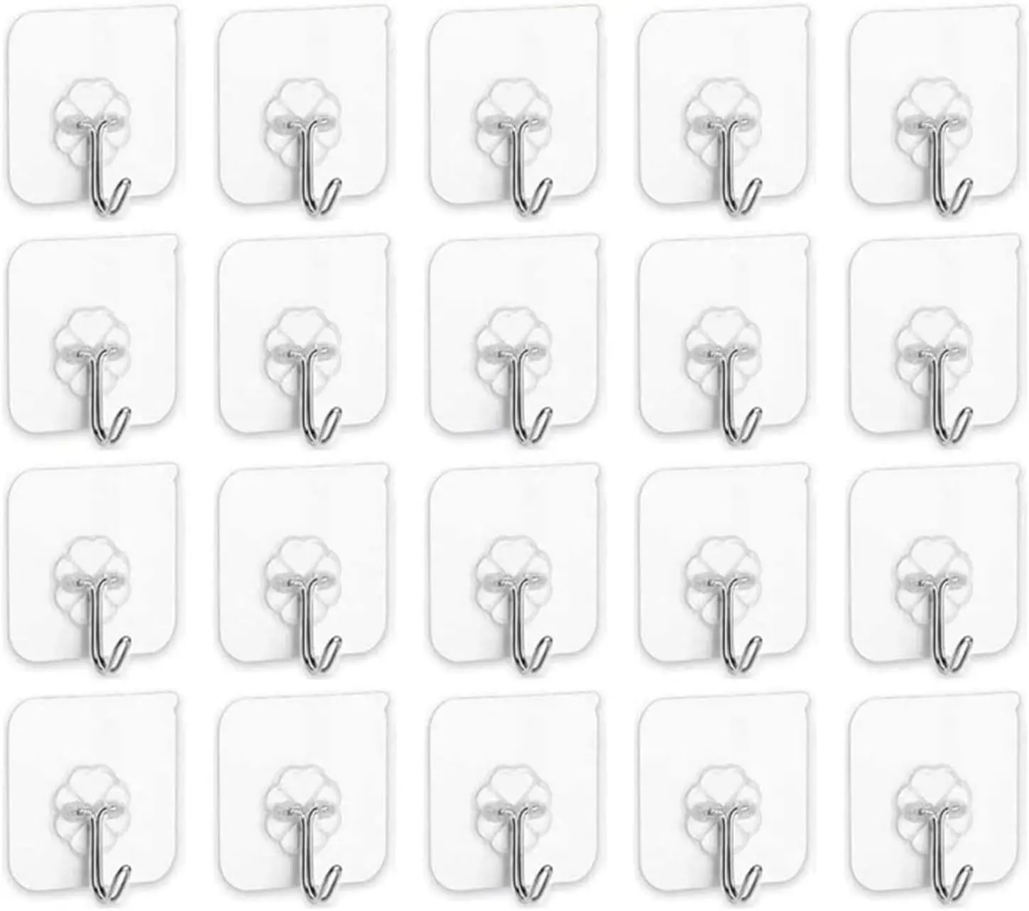 SKY-TOUCH Adhesive Hooks Heavy Duty Wall Hooks 20Pack 8kg (Max) Self Adhesive Hook