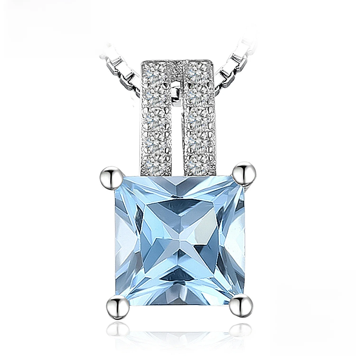 JewelryPalace 1.2ct Princess Cut Blue Topaz 925 Sterling Silver Naszyjnik dla kobiety bez łańcuszka — zdjęcie 2