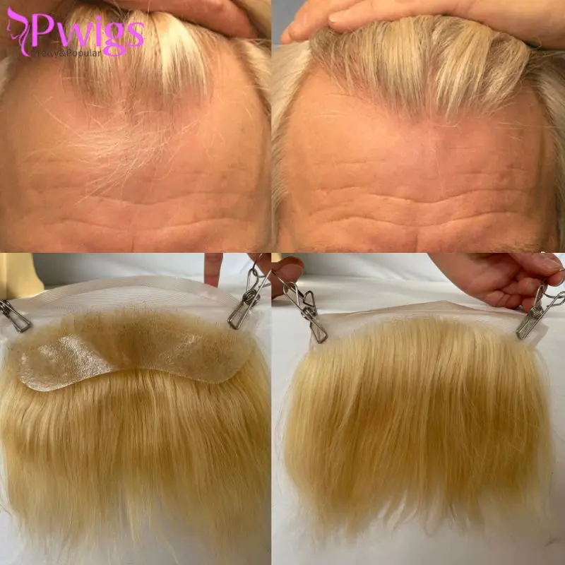 HD Invisível Lace Frente Hairpiece, Frontal Loira 613 Hairpiece, Toupee Frontal Transparente, Linha Francesa