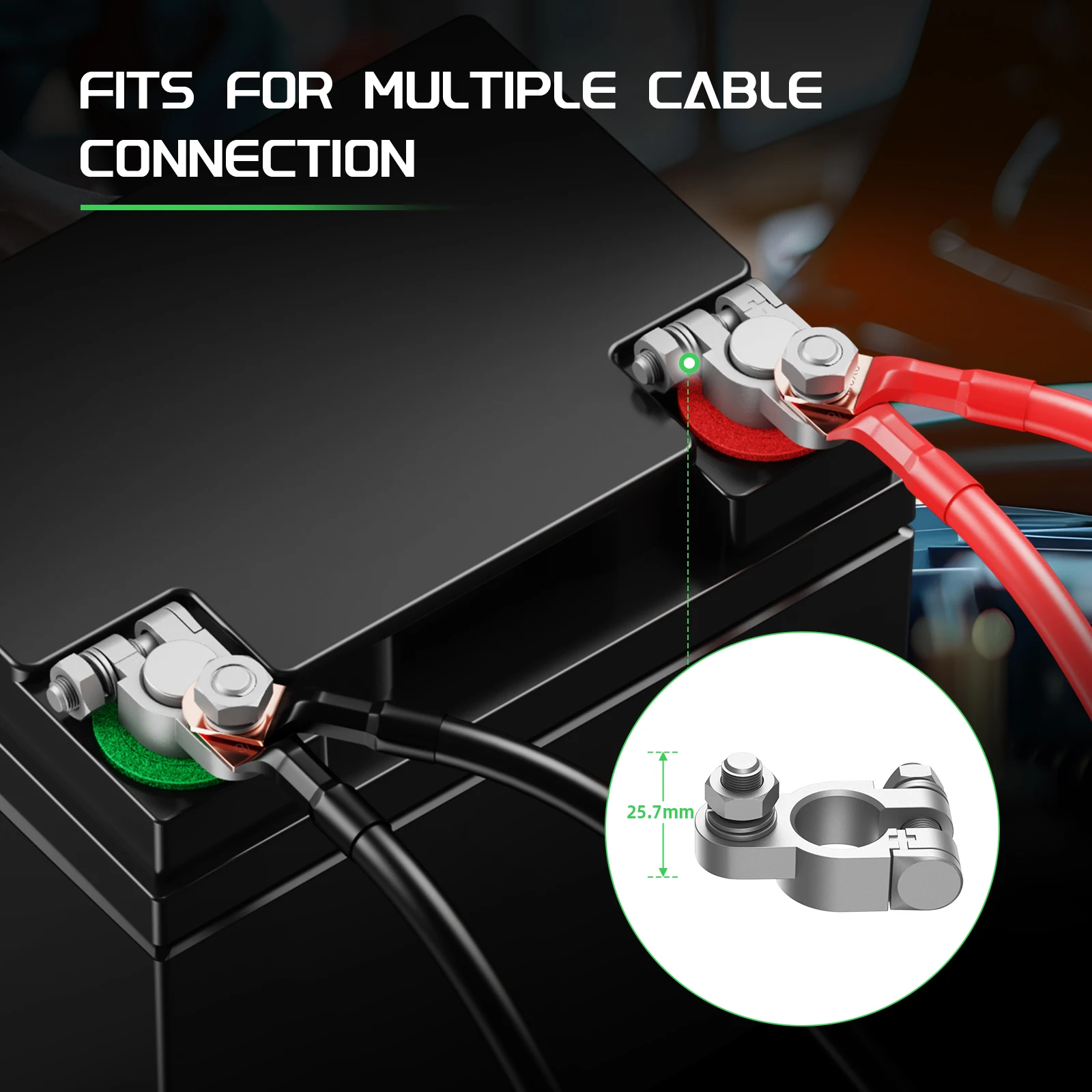 طقم موصلات طرفية للبطارية، طرف بطارية عالي التحمل إيجابي سلبي للسيارات البحرية، مع 4 قطع 2 مقياس 3/8 بوصة نحاس
