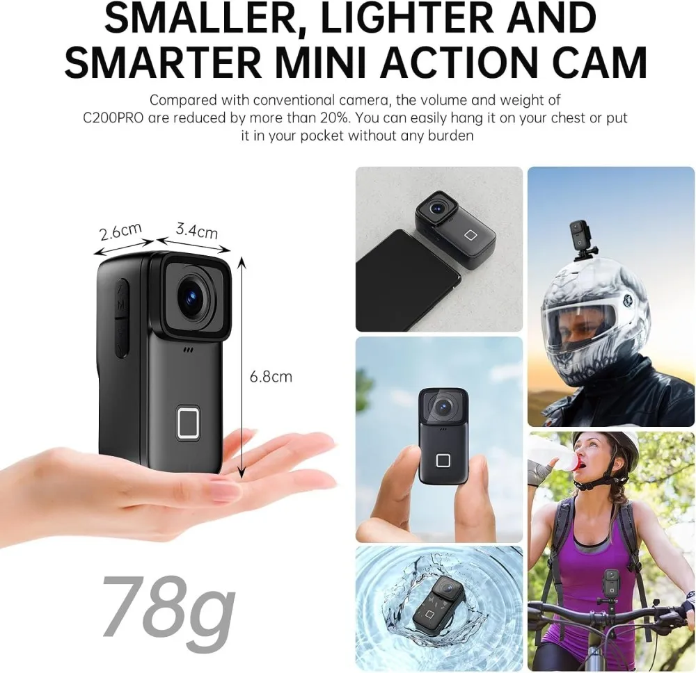 كاميرا C200Pro SJCAM 5G WiFi Vlogging Action 4K 30FPS، كاميرا ويب 40M DV كاميرا إبهام مع تثبيت 6 محاور #4