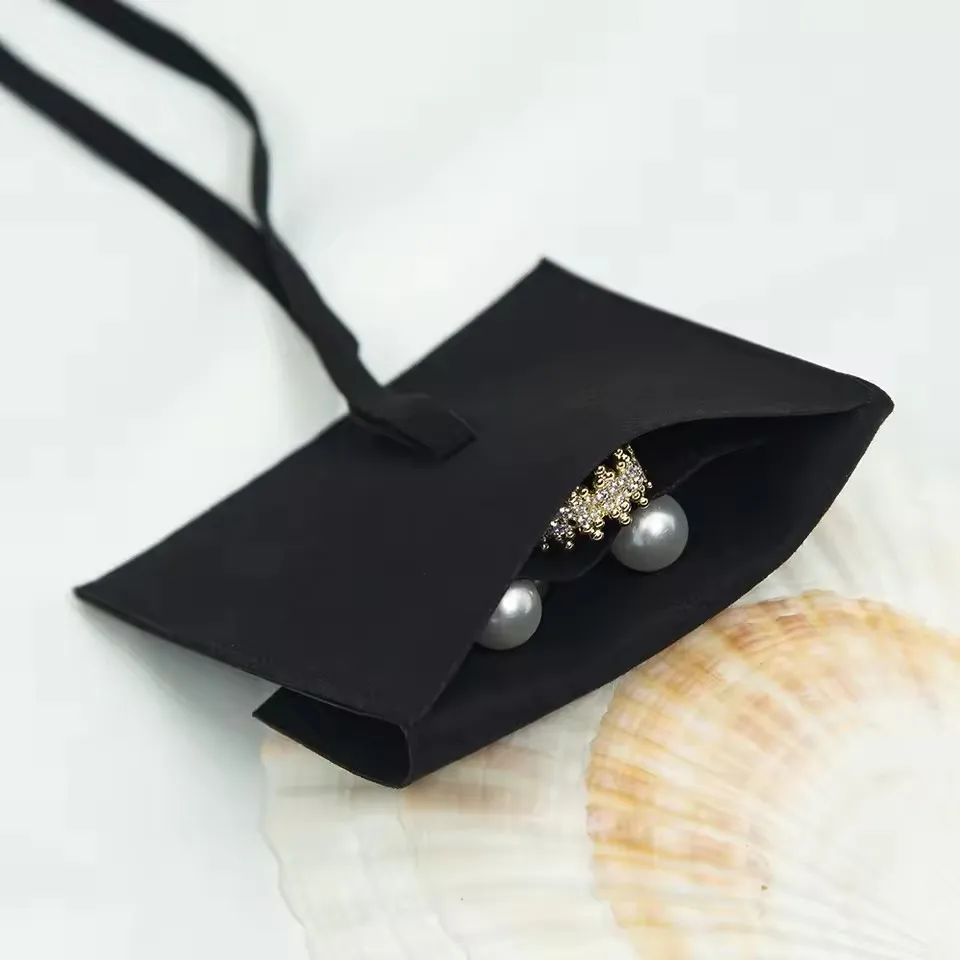 

50pcs Custom Logo Black Jewelry Gift Microfiber Bag Bracelet Dustproof Thick Envelope Boxes Wholesale Pouch Man Earplug Storage