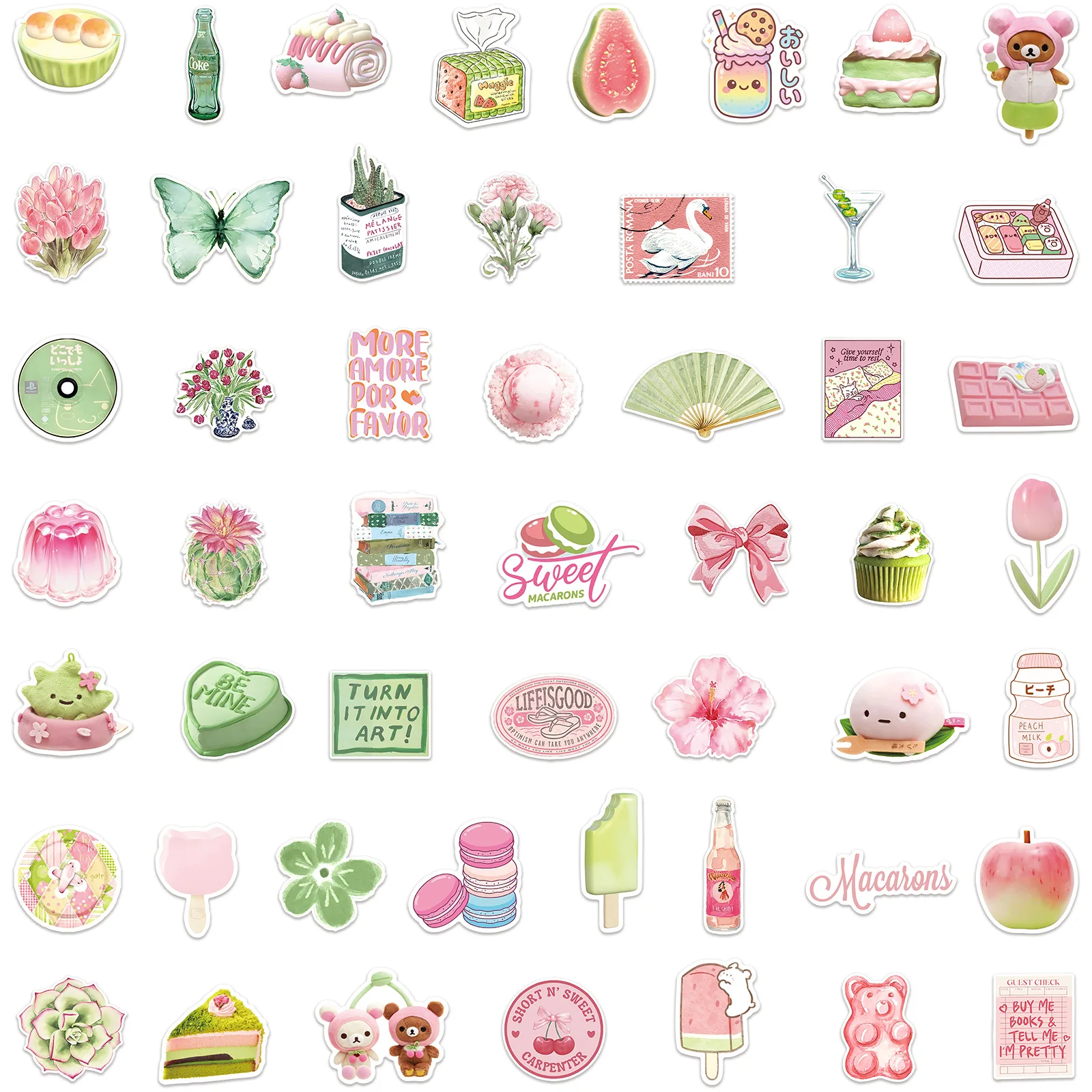 10/50/100 PCS INS Style Pink Green Cartoon Graffiti Stickers Creative decoration notebook Computer Scrapbook Waterproof Decals
