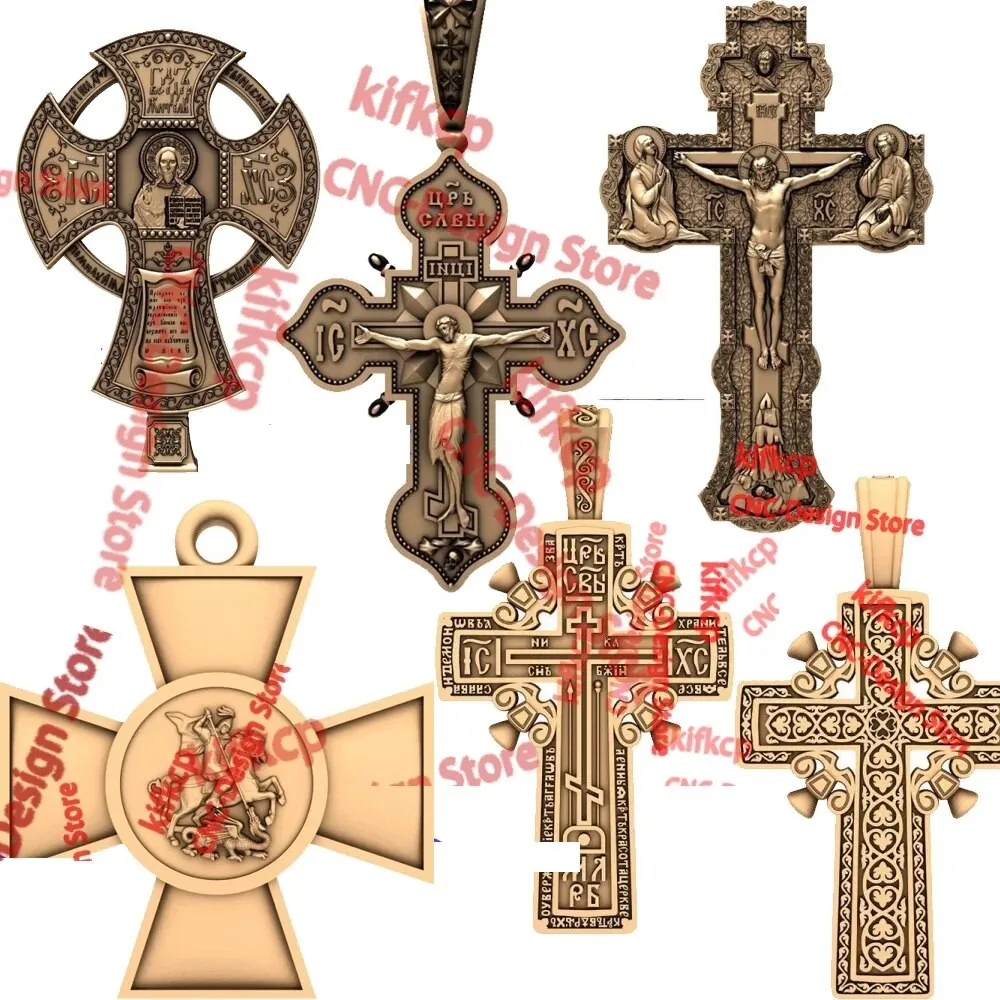 

65 Crosses Crucifixion Crucifix 3D STL Files Religious Digital Model CNC Relife Engraving Designs