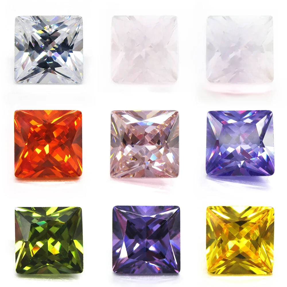 50 sztuk/partia 2*2mm ~ 10*10mm 5A biały, oliwkowy, fioletowy, czarny, różowy kwadratowy kształt cyrkonia sześcienna kamień Princess Cut luźne CZ klejnoty — zdjęcie 2