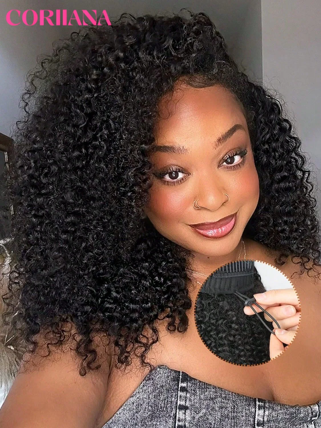 

3 в 1, откидные полупарики, обновление человеческих волос, невидимый шнурок, бесклеевой афро-кудрявый вьющийся парик из человеческих волос с V-образной частью