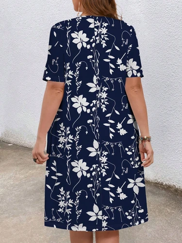 Imagen 1 del producto Vestido de talla grande a la moda para mujer, camisones para el hogar al aire libre, diseño Floral azul y blanco, falda de calle holgada estampada de alta calidad