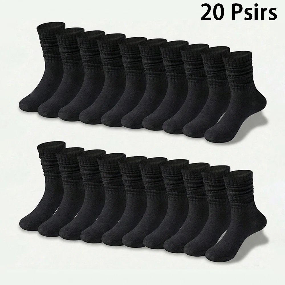 20 Pairs of Men's and Women's Socks, Slouch Socks, Mid-Calf Socks, Black, Special Promotion, Y2K Style, Cute, Sporty, Fun, Black