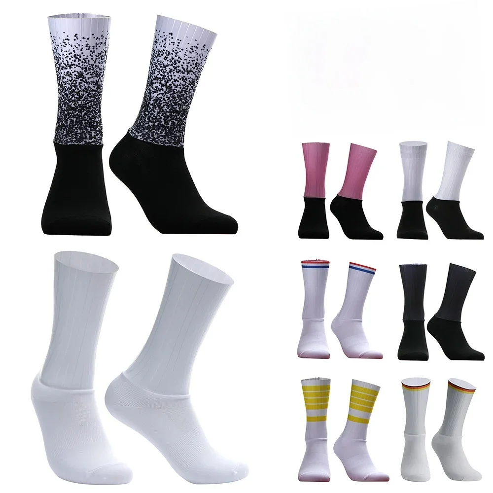 AliExpress Slip 2025 Summer Aero Silicone Anti Socks Whiteline Cycling Socks Men Bicycle Sport Running Bike Socks Calcetines Ciclismo
