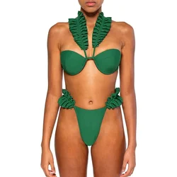 Fashion Sexy Ruffled Bikini Tight Women's Bandage Swimsuit Thong Two Pieces Tankini Women Swimming Suits Swimwear Patchwork