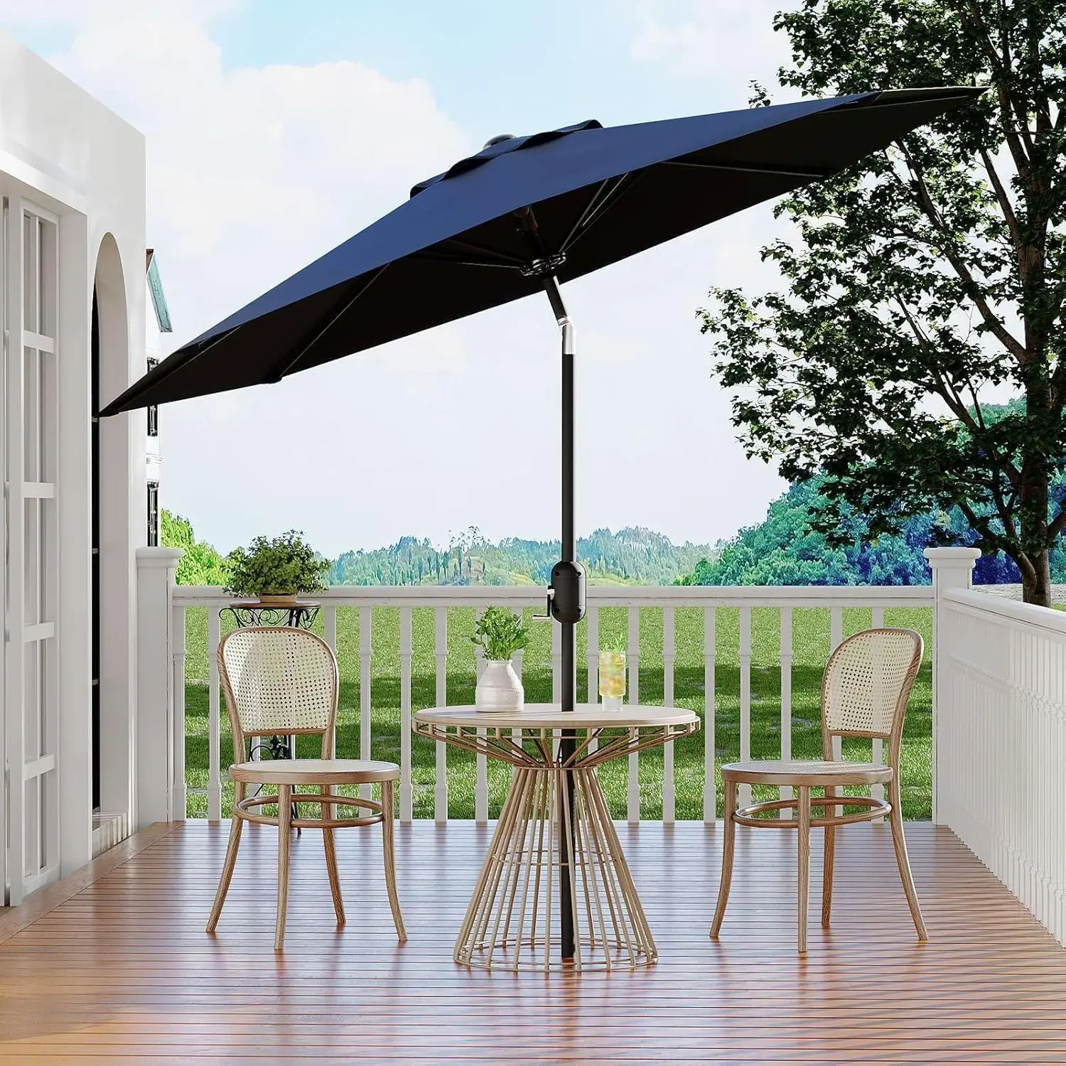 9FT Umbrella Outdoor Patio, Table Umbrella with Push Button Tilt and Crank, 8 Sturdy Ribs Waterproof UV Protection for Garden, Pool, Backyard, Deck, Market