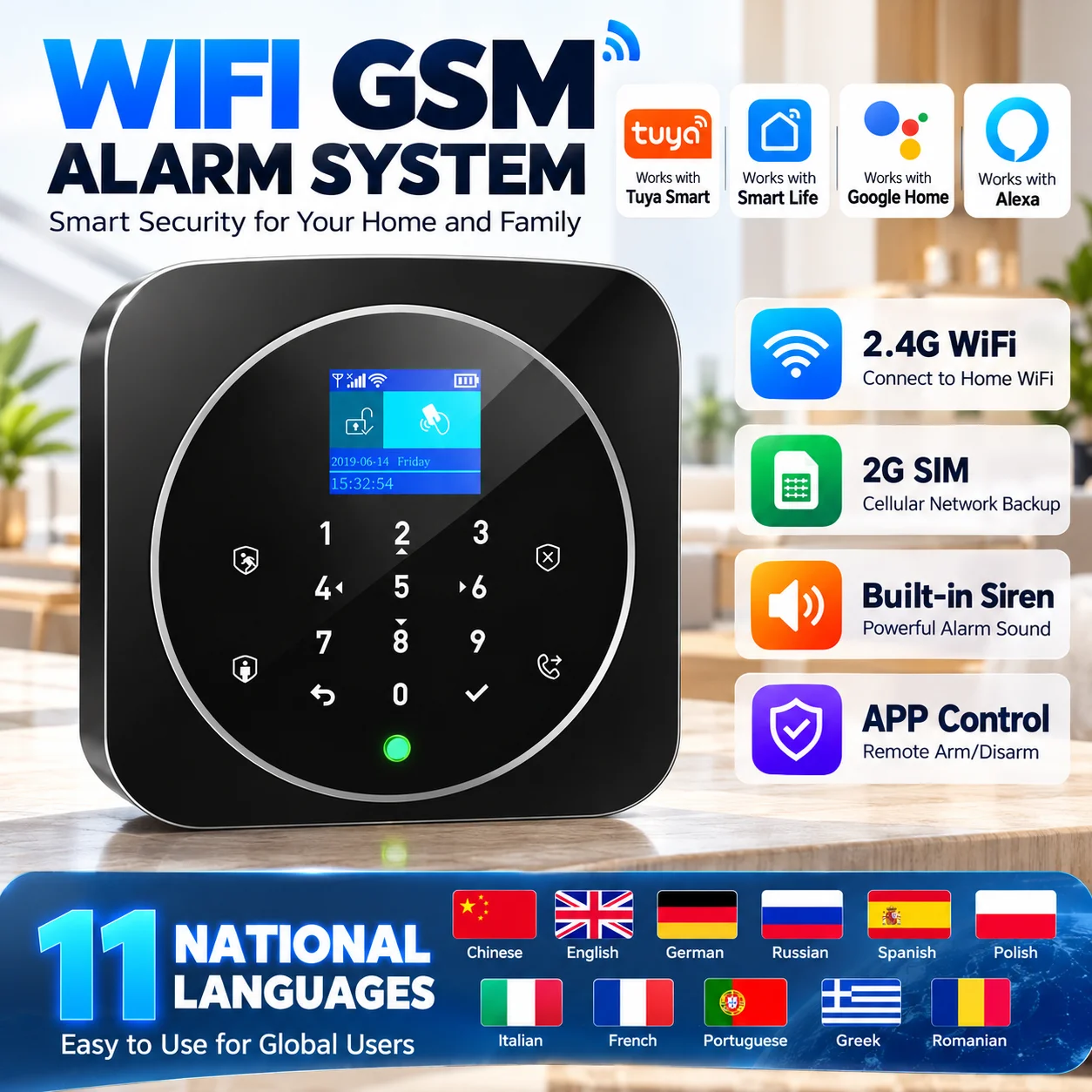 Smart Life Alarm System for Home WIFI GSM Security Alarm Host with Door and Motion Sensor Work with Tuya Smart App control