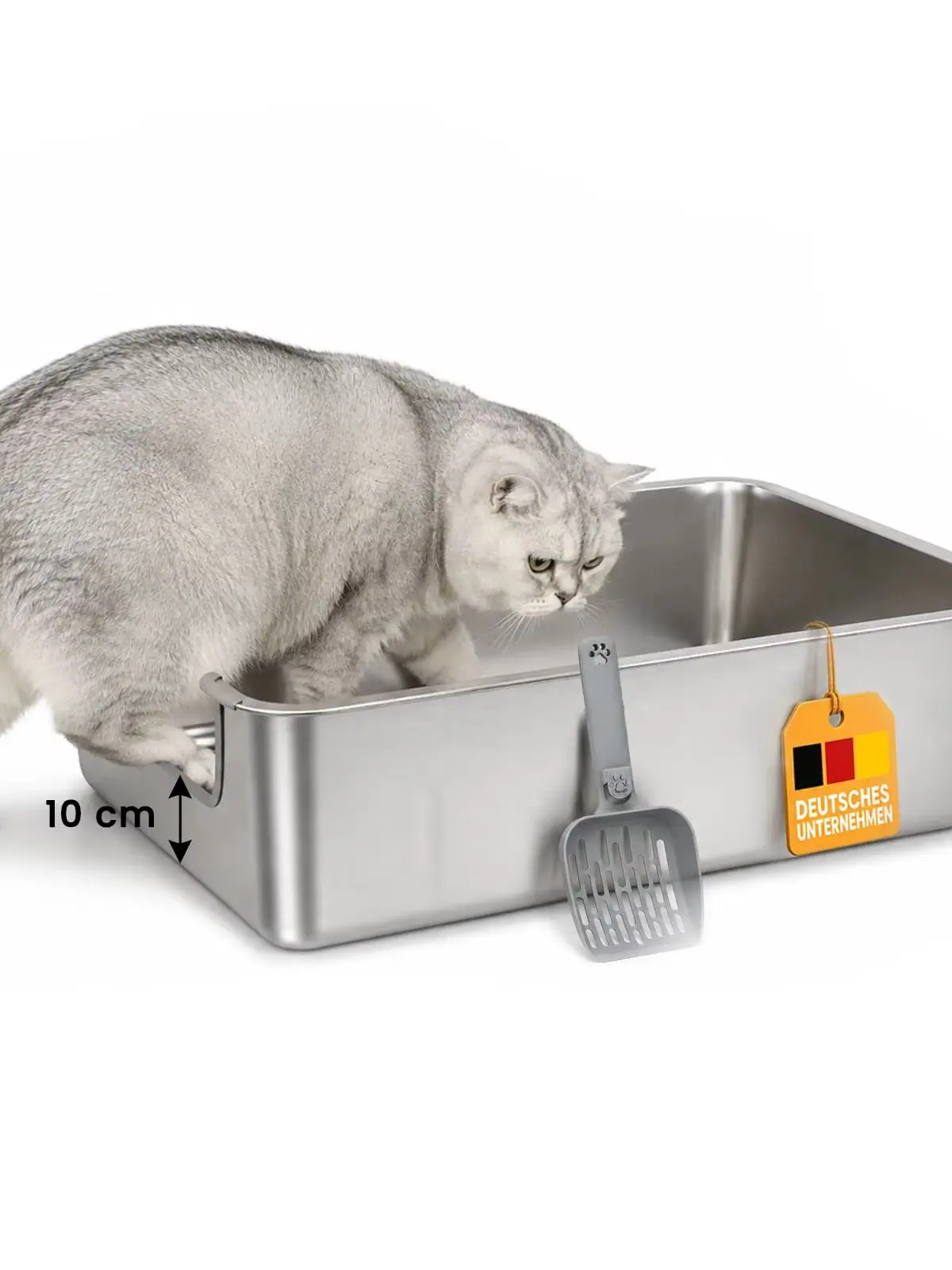 LEEJARD XXL Edelstahl Katzenklo groß mit niedrigem Einstieg, 60x40x20cm