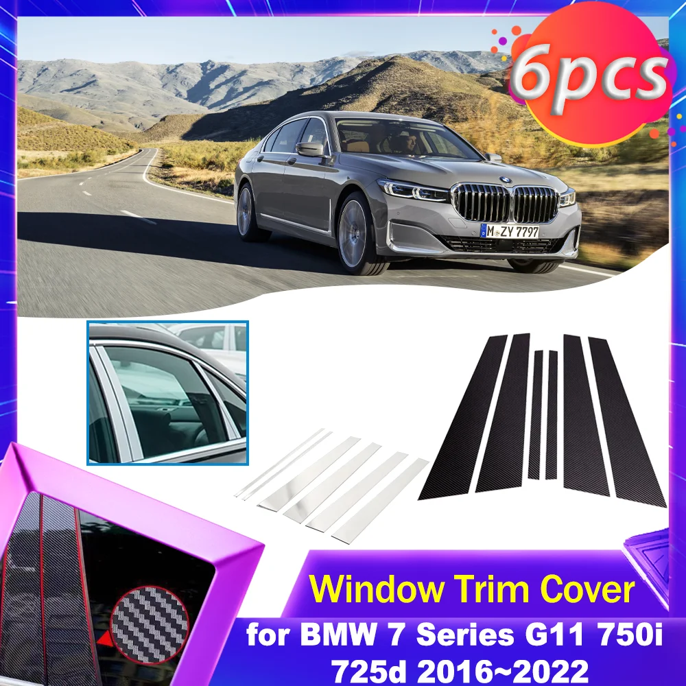 

Car Door Window Trim Cover for BMW 7 Series G11 750i 725d 2016~2022 Carbon Fiber Chrome Black Sticker Pillar Posts Accessories