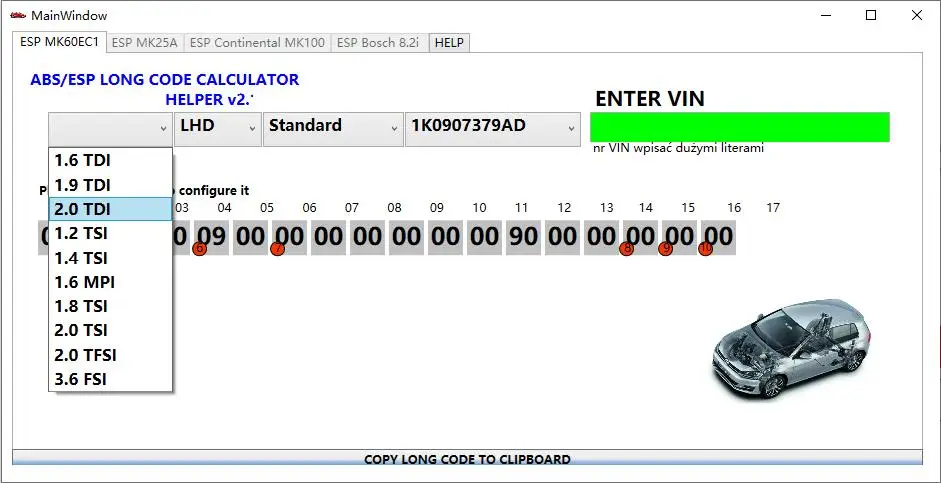 2025 Neuester ABS ESP Langcode-Rechner-Helfer MK60EC1 ABS ESP Langcode-Rechner-Software für V-W Unbegrenzte Installation – Detail 2