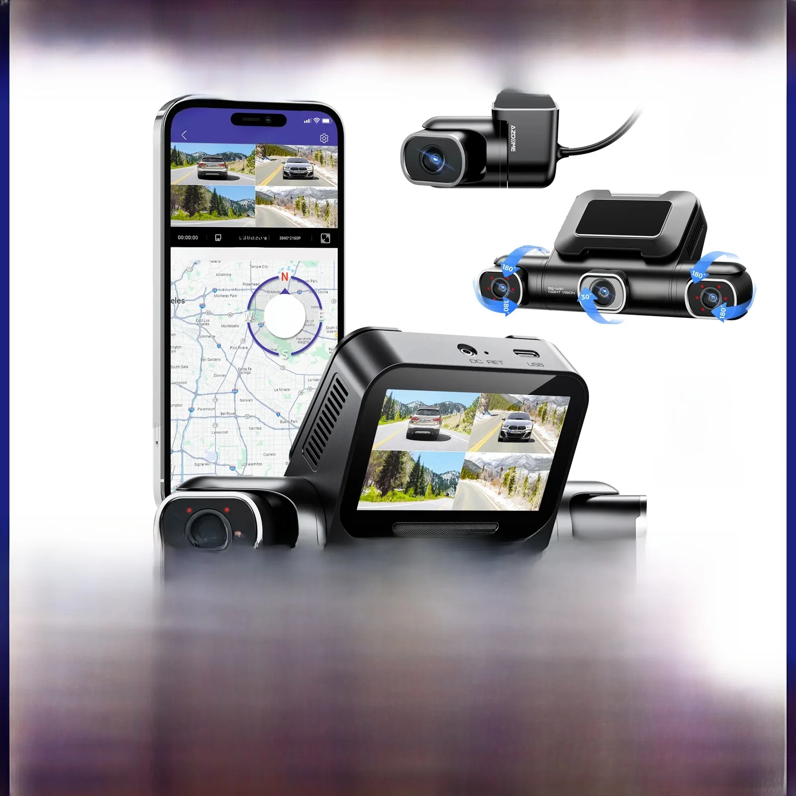AZDOME 360 °   4CH Dashcam M660 2.5K+3*1080P GPS 5G WiFi Videorecorder Auto DVR Ingebouwde 128GB eMMC Nachtzicht 24H Parkingmodus - afbeelding 2