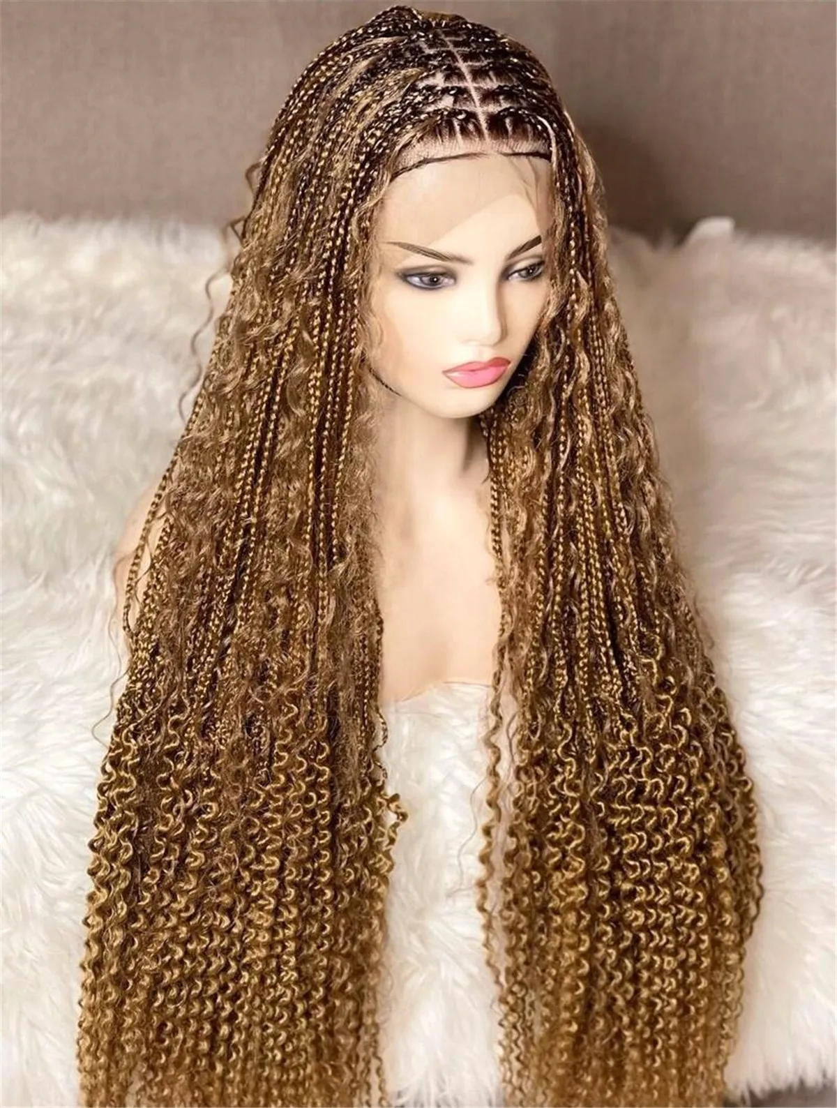 Synthetic Full Lace Front Bohemian Goddess Locs Box Braided Wig With Baby Hair Boho Braided Lace Wigs For Women Ombre Wig