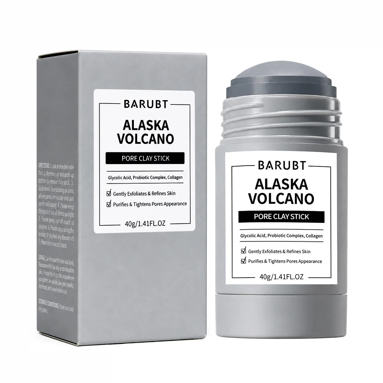 Alaska Volcano Pore Clay Stick Mask, Smoothing, Non-Drying, Oil-Control Skincare for All Skin Types
