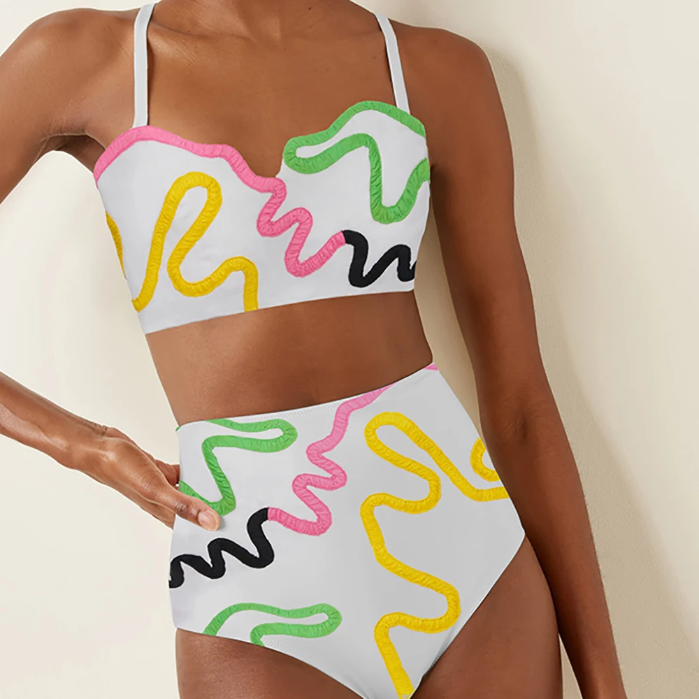 Moda Colorblock plażowy zestaw Bikini dwa kawałki Tankini kobiety stroje kąpielowe stroje kąpielowe Patchwork