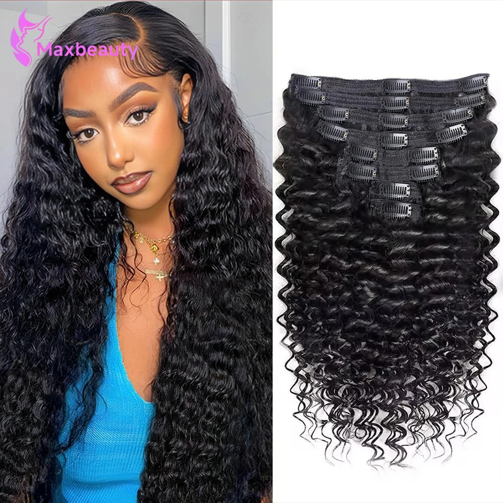 

Наращивание волос с глубокими волнами, настоящие человеческие волосы, бразильские девственные человеческие волосы, заколки для наращивания, 8 шт., с 18 зажимами, 120 г