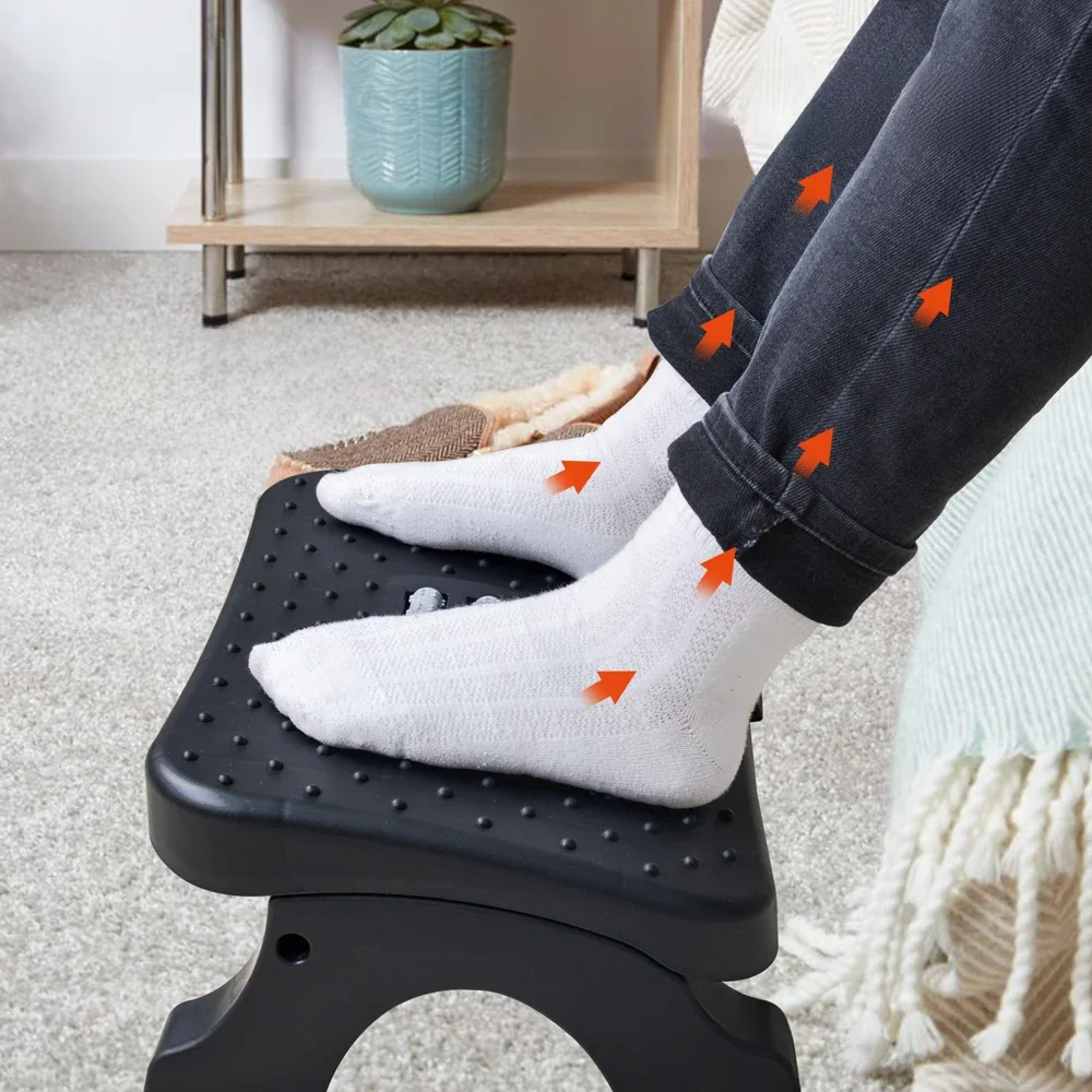 Podnóżek pod biurko Ergonomiczny podnóżek z rolkami masującymi Maksymalne obciążenie 120 funtów Podpórka pod nogi biurka Ulga w bólu podczas pracy w domu i biurze — zdjęcie 2