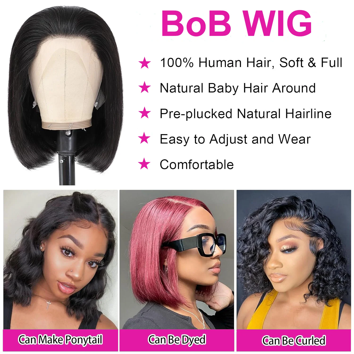 Bone Straight Bob Wig Lace Front Human Hair Wigs 8-18 Inch Short Bob Wig 13x4 HD Lace Frontal Wig Human Hair 200% For Women