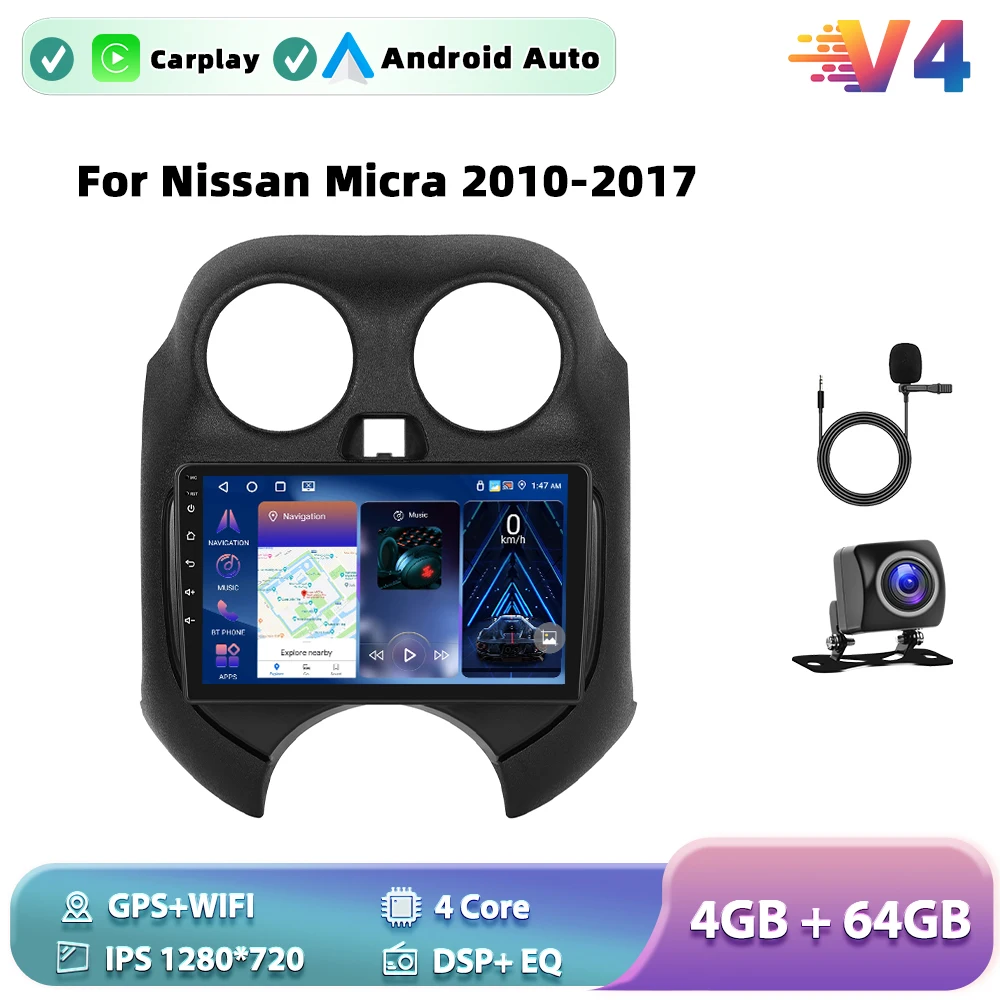 Podofo For Nissan Micra 2010-2017 Android Car Radio 2+64G/4+64G/6+128G Video Multimedia Player Carplay Android Auto GPS BT image 3