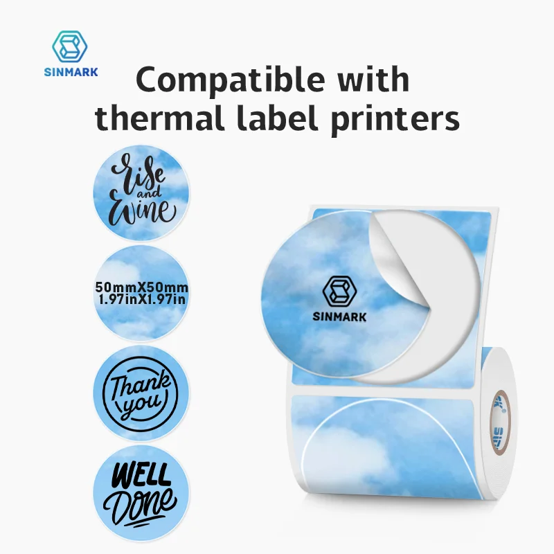 50mm Round Colorful Thermal Label Paper Stickers Blue Sky Sticker Tags Handmade Home Cute Stickers Compatible Phomemo Printers