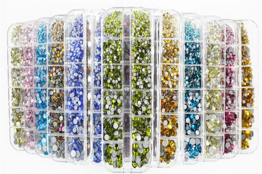 12Grid 1000 stks Mix Maten Hot Fix Steentjes Set Plaksteen Kristalglas Strass Lijm op Steentjes voor het dragen van kledingstuk - afbeelding 2