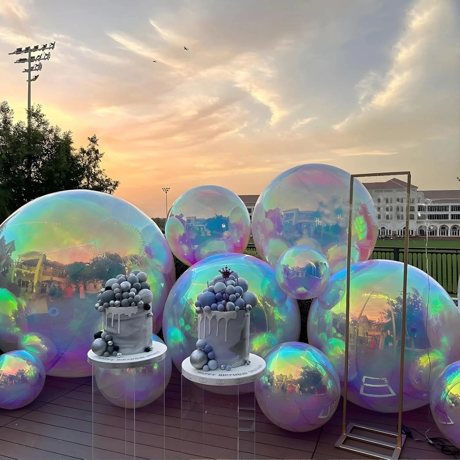 풍선 거울 공 큰 반짝이는 공 무지개 빛깔 PVC 대형 디스코 볼 장식, 큰 파티, 콘서트, 무대, 결혼식 장식용