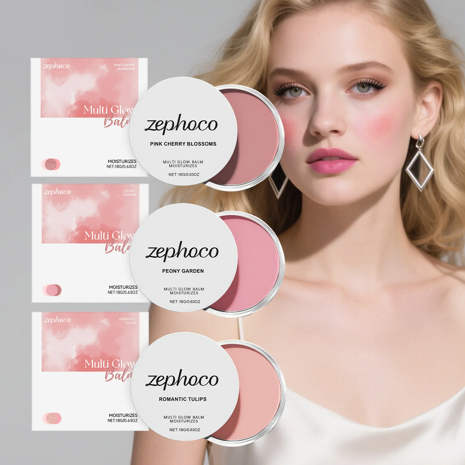 Zephoco 18g Powder Blusher Cream Daily Natural Cheek Tint Glossy Delicate Easy To Makeup Lightweight Lasting Powder Blusher Balm