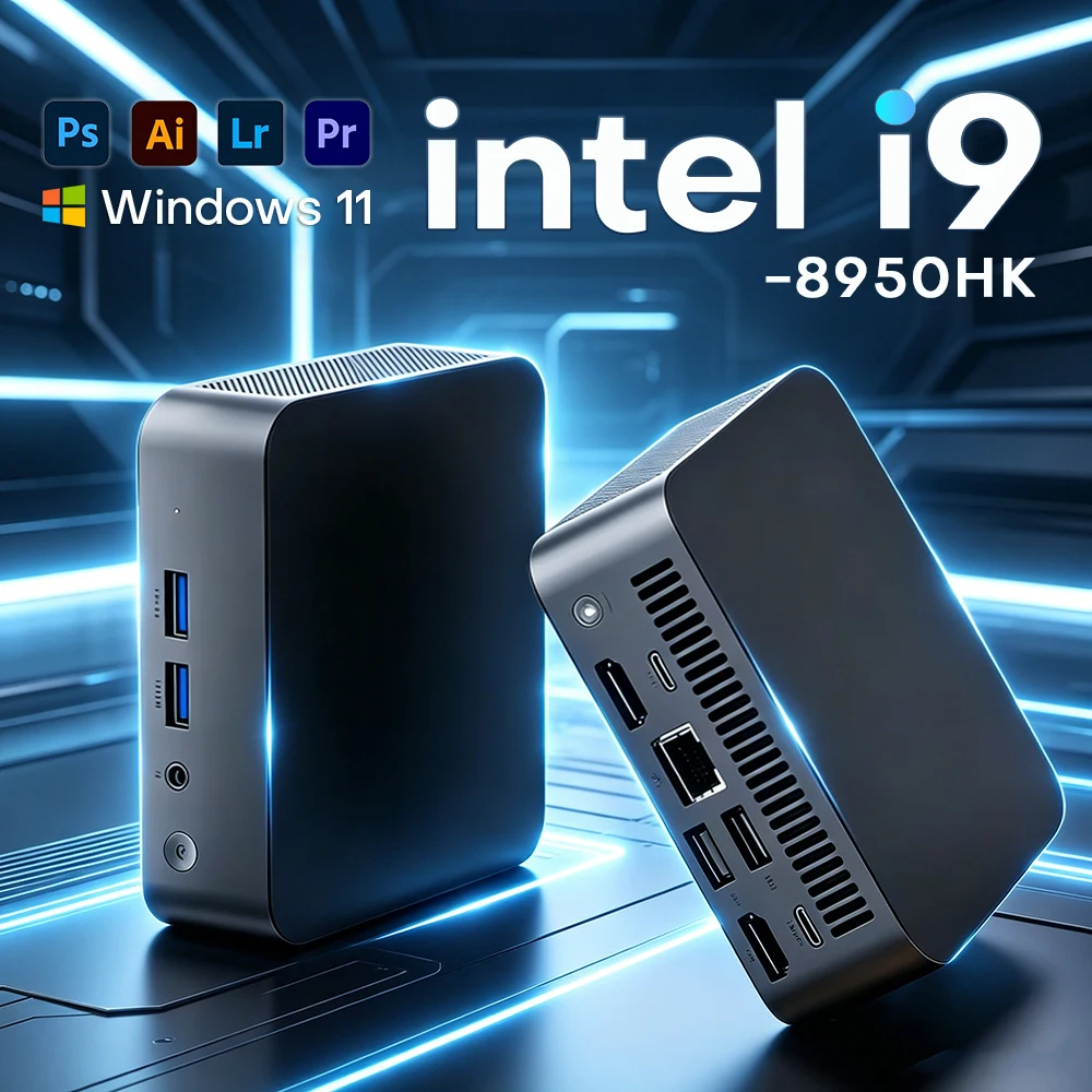 Mini PC portable Windows 11 Pro Intel Core i9 8950HK, mini ordinateur de jeu, PC d'étude, 16 Go de RAM, 1 To/2 To SSD, double Wifi 6, mini PC de bureau gamer