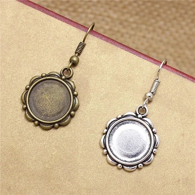 20 sztuk 14mm dwukolorowe okrągłe kaboszony ustawienie podstawa kolczyka pusta taca Cabochon Cameo ustawienia Fit zwisający kolczyk DIY T577 — zdjęcie 2