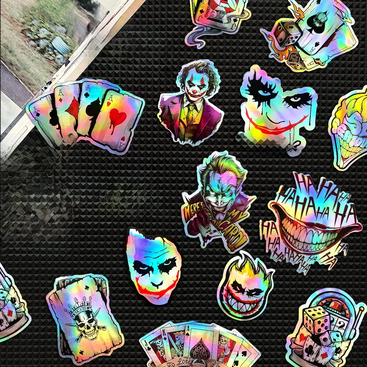 AliExpress NONE 30PCS/Lot Random Joker Graphic Laser Rainbow Motorcycle Stickers Auto Car Moto Bike Scooter Helmet Fuel Tank Accessories Decals