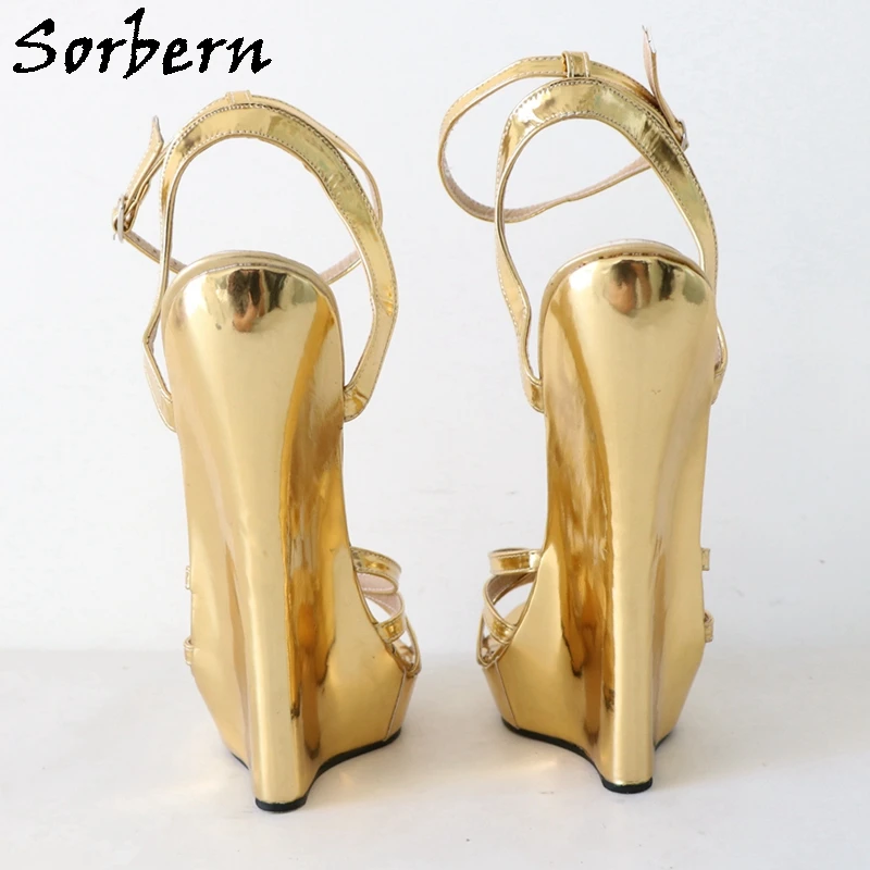 Sorbern Metallic Slingback Women Sandals Narrow Back Wedge High Heels Thin Straps Unisex Fetish Shoe Summer Heels Custom Color