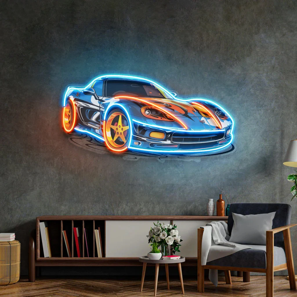 Sports Car Neon Sign UV Print Car Neon Game Room/Boy Room Decor Super Racing Car Bar Club Wall Decor Gift for Him