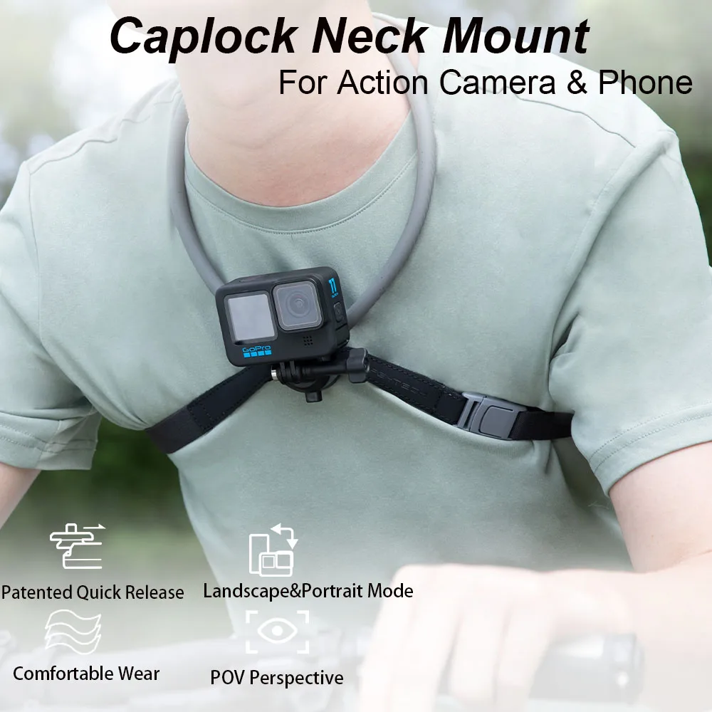 PGYTECH Caplock Neck Mount Chest Mount for GoPro 12/11/10 Insta360/DJI Osmo Action Silicone Outdoor Sports Cycling Accessories