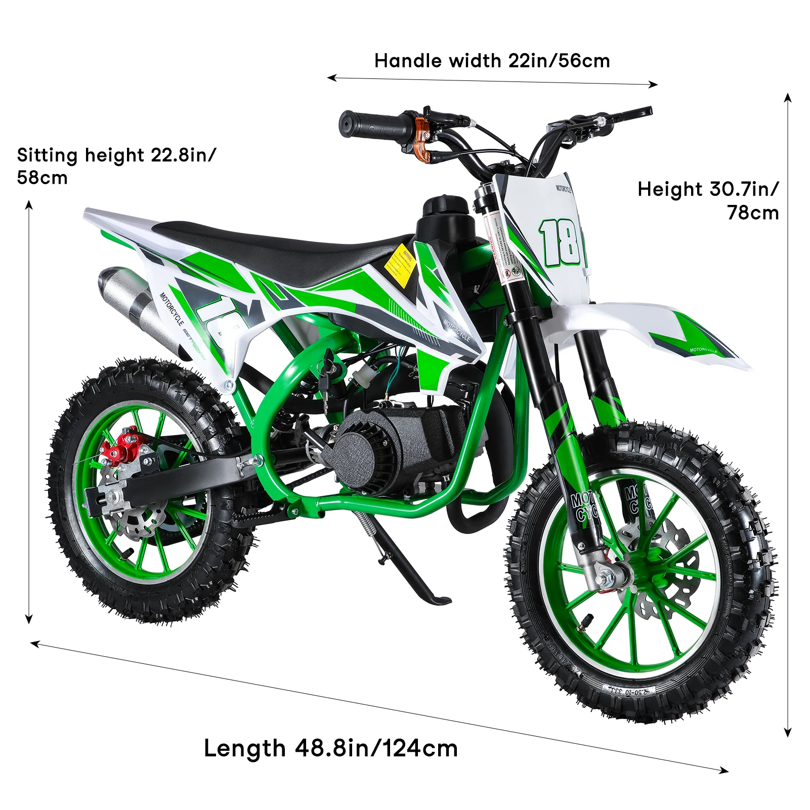 49cc Kids Gas Dirt Bike, 2-Stroke Gas Power Motocross, Off Road Mini Motorcycle, Pocket Motorbike with Front Rear Disc Brakes