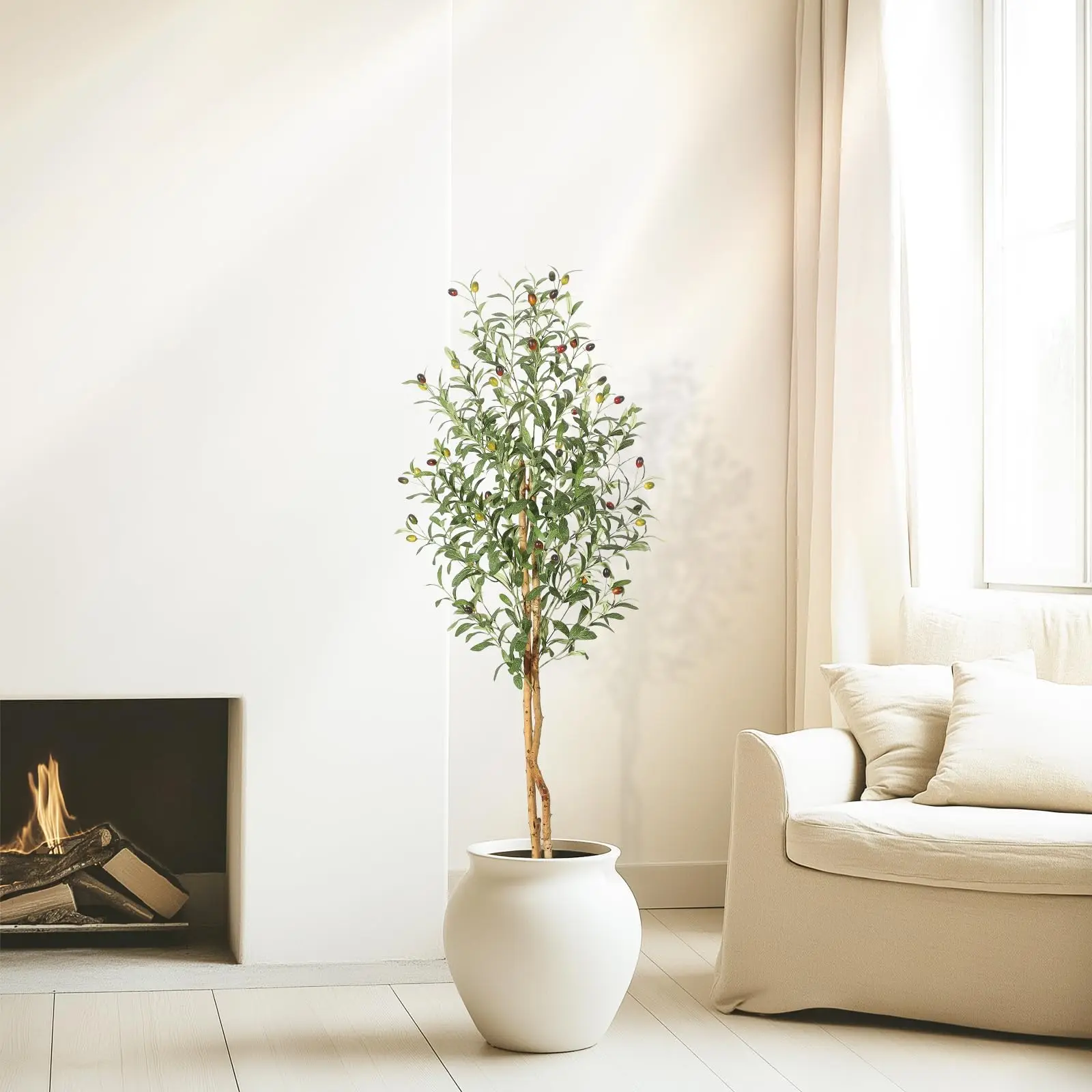 Zstar Arbre d'olivier artificiel de 150 cm, Arbre d'olivier artificiel, Arbre décoratif, Plante en pot blanc, Plante décorative, Plantes artificielles, Entretien facile, Plantes décoratives pour salon, chambre, bureau